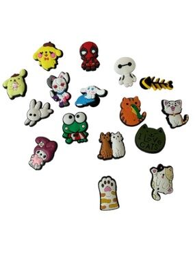 Mixed Crocs Shoe Jibbitz Charms Bundle - Sanrio, Deadpool & Cat Theme (16 Pcs)